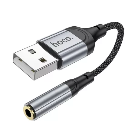 HOCO adapter AUX USB-A (dugasz) Jackhez 3,5 mm (aljzat) LS36 0,12 m fekete