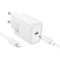   HOCO N60 Gentle egy portos USB-C PD20W töltőkészlet Type-C - Lightning (EU) fehér