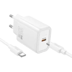   HOCO N60 Gentle egy portos USB-C PD20W töltőkészlet Type-C - Type-C (EU) fehér