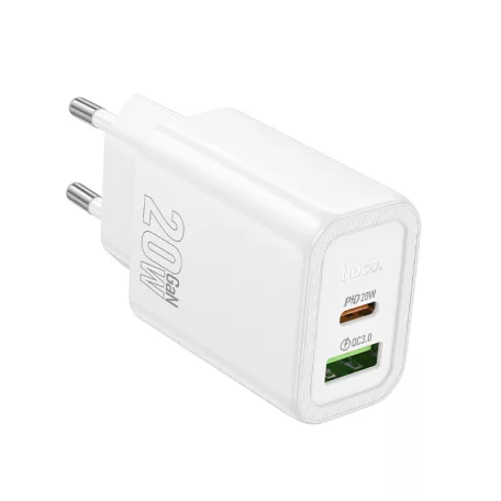 HOCO N61 Gentle fali töltő USB-A + USB-C PD20W+QC3.0 3A 20W, fehér
