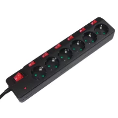   LogiLink Aljzat 6-os + 7 kapcsoló, 6x CEE 7/3, 1,5 m, fekete