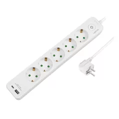   Logilink Aljzat 5-utas + kapcsoló, 5x CEE 7/3, 1x USB-A, 1x USB-C, 1,5 m, fehér