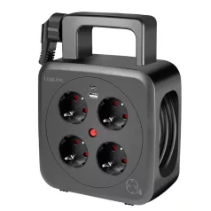   Logilink 5 m tápkábeldob, 4x AC aljzat, 1x USB-A, 1x USB-C, IP20, 3000 W
