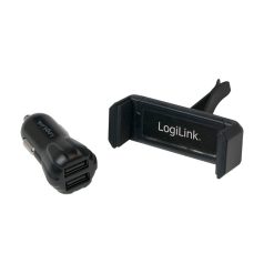   Logilink USB autós töltőkészlet, 2portos töltő (10W) + tartó