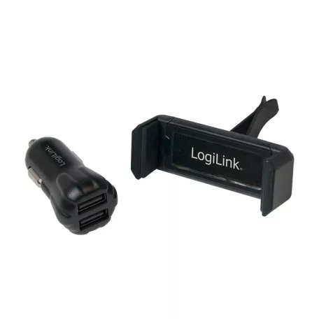 Logilink USB autós töltőkészlet, 2portos töltő (10W) + tartó
