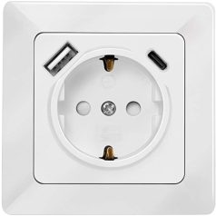   Logilink Fali konnektor 1 aljzat + 1 portos USB-A + 1portos USB-C töltő
