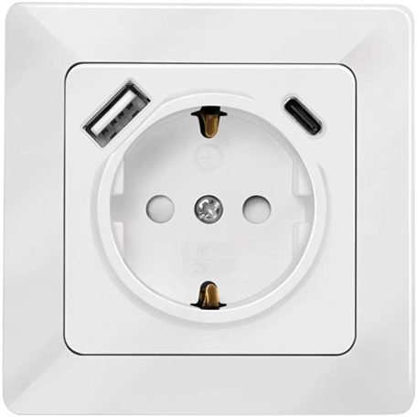Logilink Fali konnektor 1 aljzat + 1 portos USB-A + 1portos USB-C töltő
