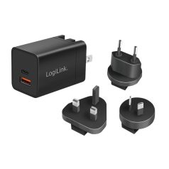   Logilink USB utazási töltő, GaN, 2 port, USB-AF és USB-CF, 30 W, PD-vel