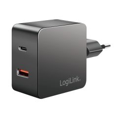   Loiglink Kettős USB-csatlakozós adapter, 1x USB-A, 1x USB-C, GaN, 45 W, fekete