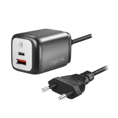   Logilink Kettős USB-csatlakozós adapter, GaN, 1x USB-A, 1x USB-C, 30 W, rögzített kábel