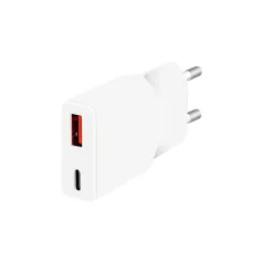   Logilink Dual-USB GaN töltő, 1x USB-C (PD), 1x USB-A (QC), 20 W, fehér, vékony kivitel