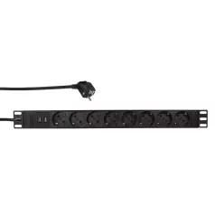   Logilink 19" PDU 8-as CEE 7/3 + 2x USB-A, túlterhelés elleni védelemmel