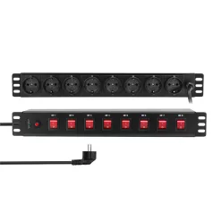   Logilink 19" PDU 8 x CEE 7/3 biztonsági aljzat, mindegyik aljzat be-/kikapcsolóval