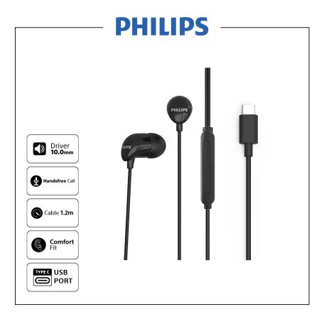 Philips TAE2146BK in-ear Type-C mikrofonos fülhallgató
