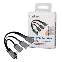   Logilink USB 3.2 Gen 1 hub, USB-C/M (90°) – 3x USB-A/F, alu, 0,15 m