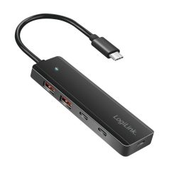   Logilink Ultravékony USB-C hub, 4 port, 2x USB-A, 2x USB-C, fekete