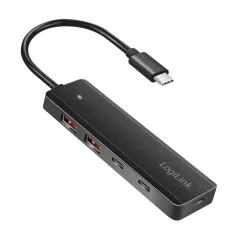   Logilink Ultravékony USB-C hub, 4 port, 2x USB-A, 2x USB-C, fekete