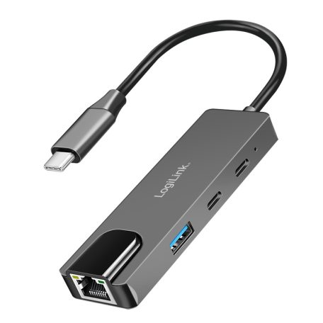 Logilink USB 3.2 Gen 1 hub, 3 portos, 2,5G Gigabit Ethernet adapterrel, térszürke
