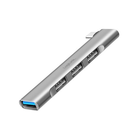 Logilink Ultravékony, 4 portos USB-C hub, 18 W, 1x USB-C/M, 3x USB-A/F, alumínium
