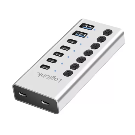 Logilink USB 3.2 Gen1 hub, 7 port kábellel/adapterrel, USB-A/C, ki/be kapcsoló, alumínium