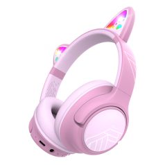   PowerLocus Bobo macskafüles Bluetooth fejhallgató gyerekeknek hangerőlimittel, rózsaszín