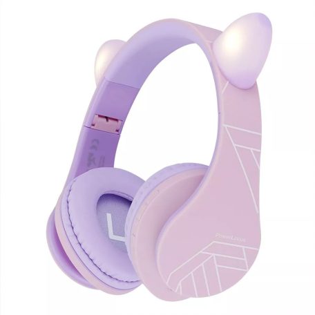 PowerLocus P2 Bluetooth fejhallgató gyerekeknek, beépített hangerőlimit funkció, lila/rózsaszín