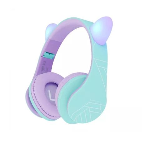 PowerLocus P2 Bluetooth fejhallgató gyerekeknek, beépített hangerőlimit funkció, lila/kékeszöld