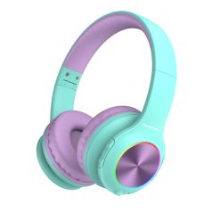   PowerLocus PLED Bluetooth fejhallgató gyerekeknek hallásvédő hangerőlimittel, kékeszöld/lila
