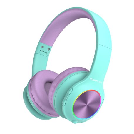PowerLocus PLED Bluetooth fejhallgató gyerekeknek hallásvédő hangerőlimittel, kékeszöld/lila